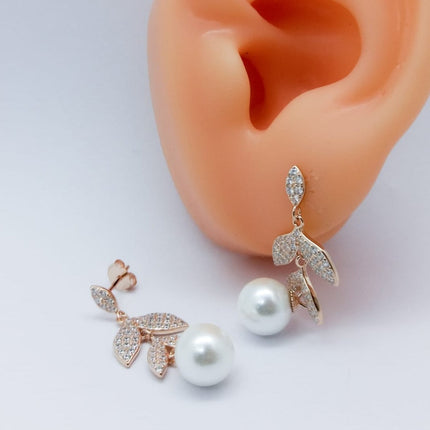 #AR123 - Arete De Hojas Y Perla - C14/3.7