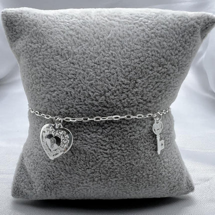 #PA253 - Pulsera De Corazón Y Llaves De Plata Con Piedra Zirconia - A18/2.4