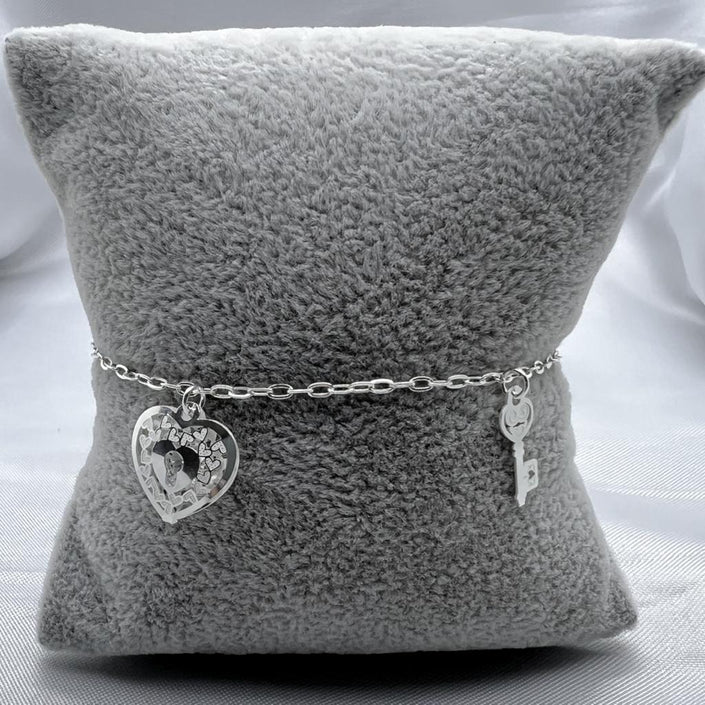#PA253 - Pulsera De Corazón Y Llaves De Plata Con Piedra Zirconia - A18/2.4