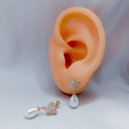 #AR159 - Arete De Mariposa Con Perla - C14/1.9