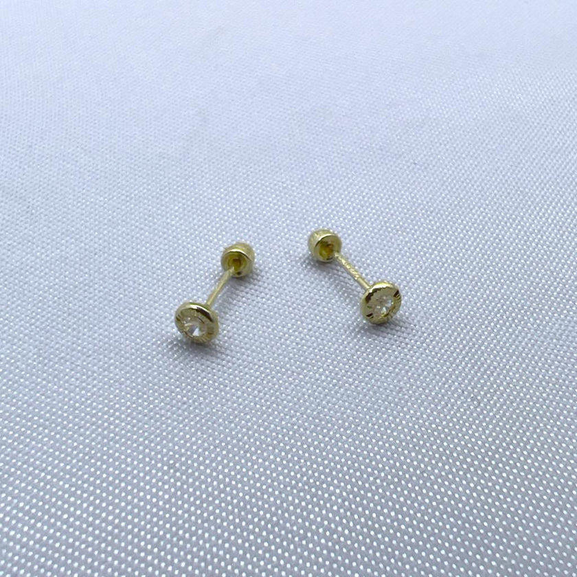 #B10209 - Broquel De Bisel Redondo Diamantado De Oro 10K - L150/ - L280/