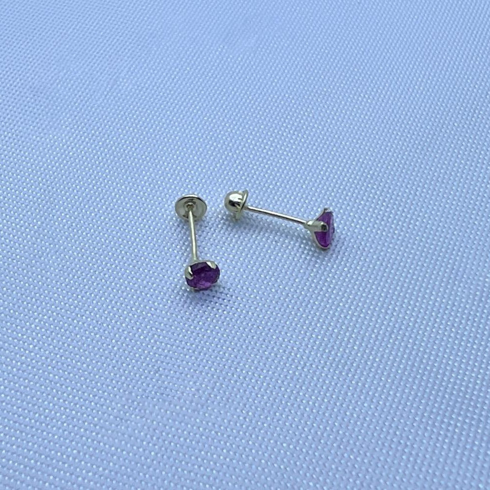 #BSP106 - Broquel Recto De Oro 14K Con Piedra Semipreciosa De 3mm De 4 Uñas - S350/