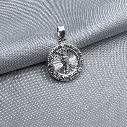 #D565 - Dije De San Judas Tadeo Circular Con Piedra Zirconia Plata - A13/1.3