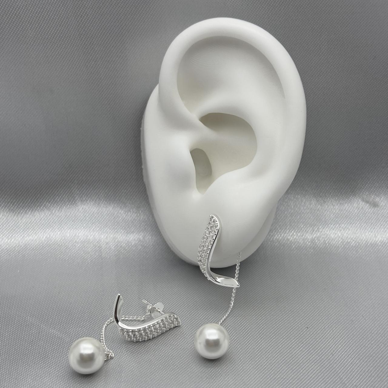 #AR120 - Aretes Con Onda y Colgante Con Perla - PU4.3