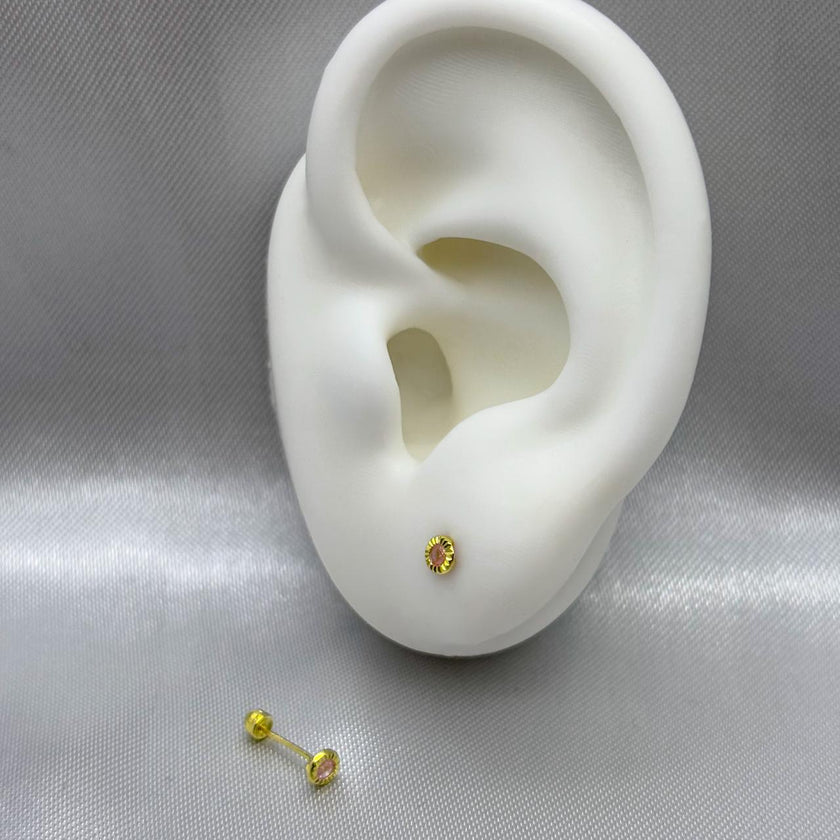 #B10209 - Broquel De Bisel Redondo Diamantado De Oro 10K - L150/ - L280/