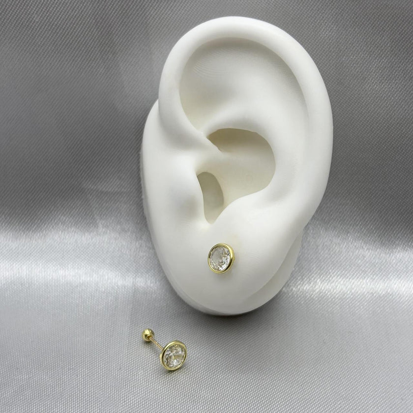 #B10104 - Broquel De Bisel Redondo Piedra Zirconia Oro 10K - L130/ - L200/