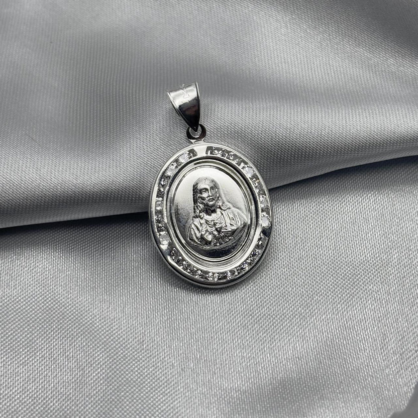 #D121 - Dije Sagrado Corazón De Jesús Con Zirconia Plata - F2.8