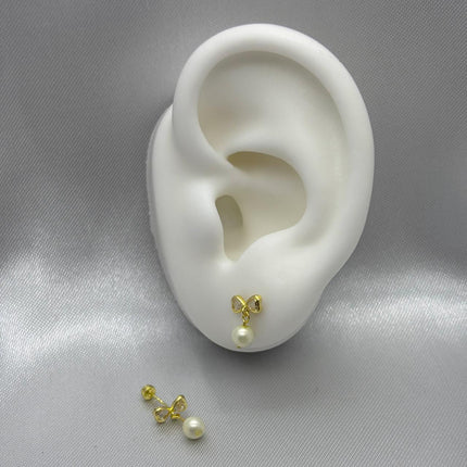 #B10193 - Broquel Moño Con Perla Oro 10k - L355/