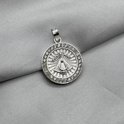 #D363 - Dije Virgen de San Juan de los Lagos Circular Piedra Zirconia Plata - A13/2.9