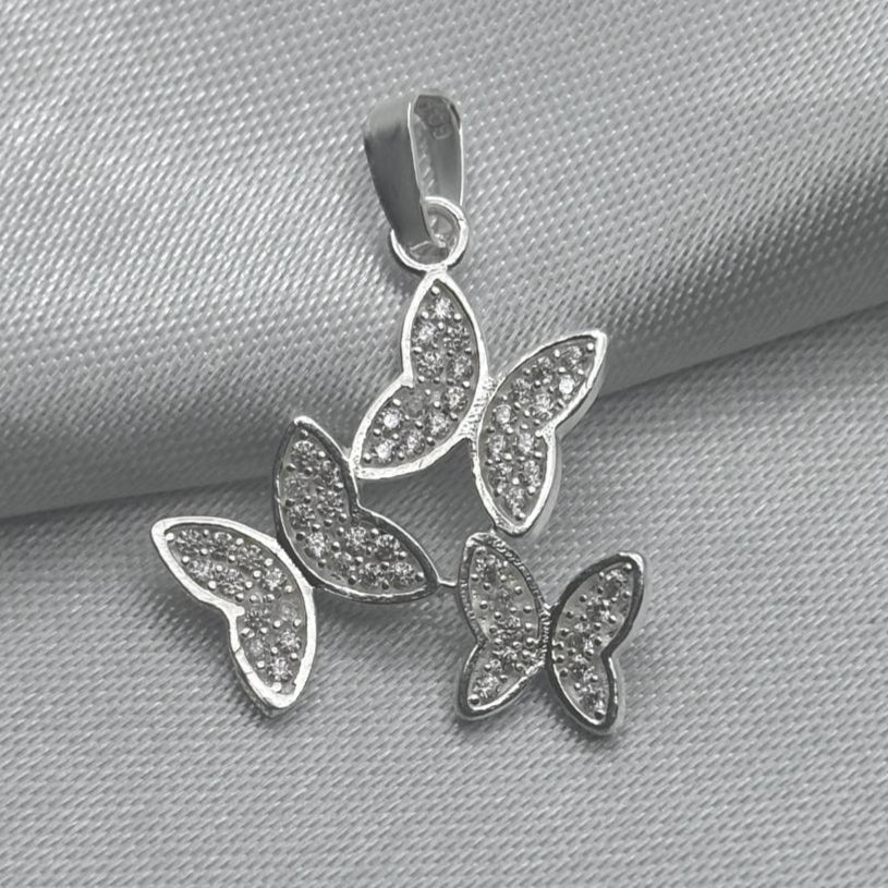 #D136 - Dije De Mariposas De Plata Con Zirconias - B12/1.5