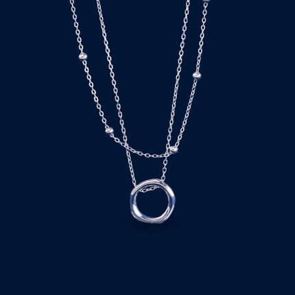 #G188 - Gargantilla Doble Con Colgante Baño Rodio Plata - C14/5.3