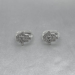 #H151 - Huggie De Plata Mano De Fátima Con Zirconia - F2.5