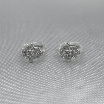 #H151 - Huggie De Plata Mano De Fátima Con Zirconia - A13/2.5