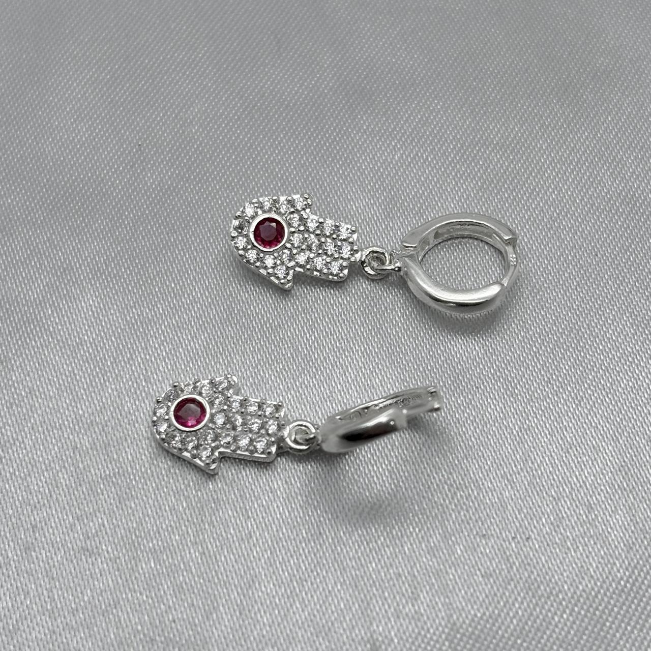 #H154 - Huggie Con Mano De Fátima Colgante Plata - F3.4