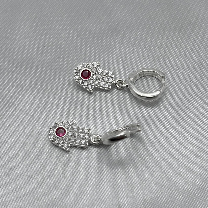 #H154 - Huggie Con Mano De Fátima Colgante Plata - F3.4