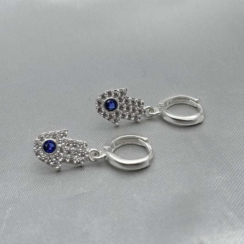 #H154 - Huggie Con Mano De Fátima Colgante Plata - F3.4