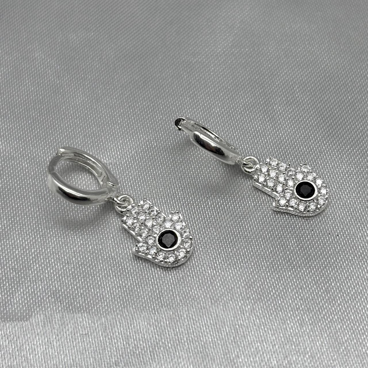 #H154 - Huggie Con Mano De Fátima Colgante Plata - F3.4