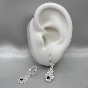 #H154 - Huggie Con Mano De Fátima Colgante Plata - F3.4