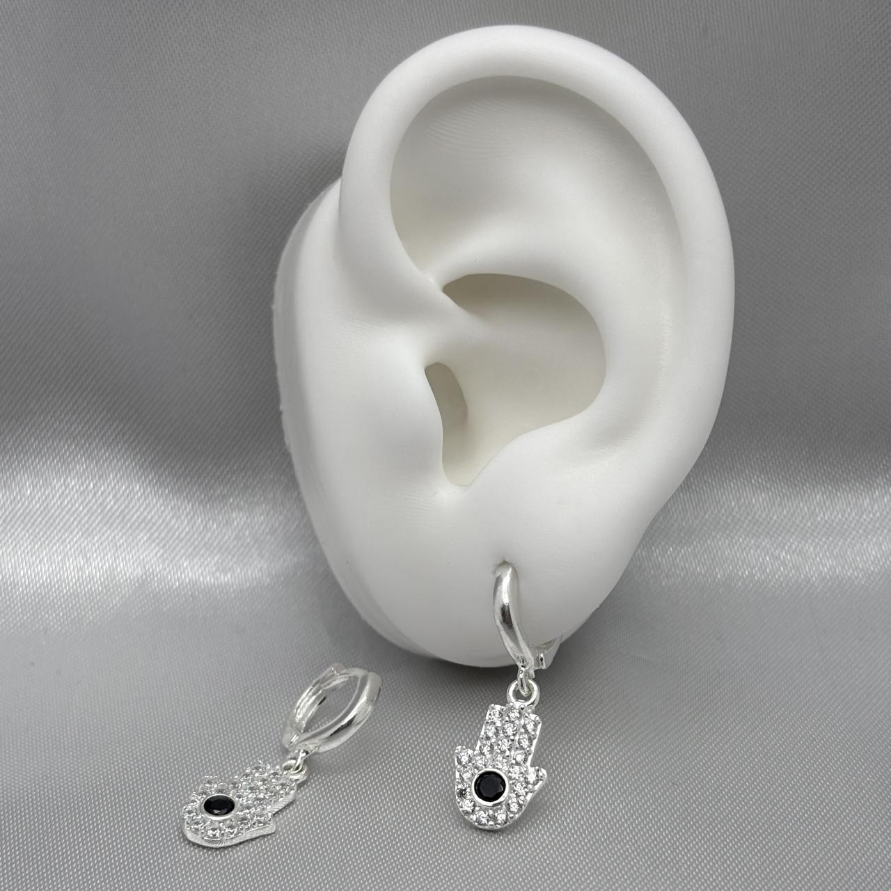 #H154 - Huggie Con Mano De Fátima Colgante Plata - F3.4