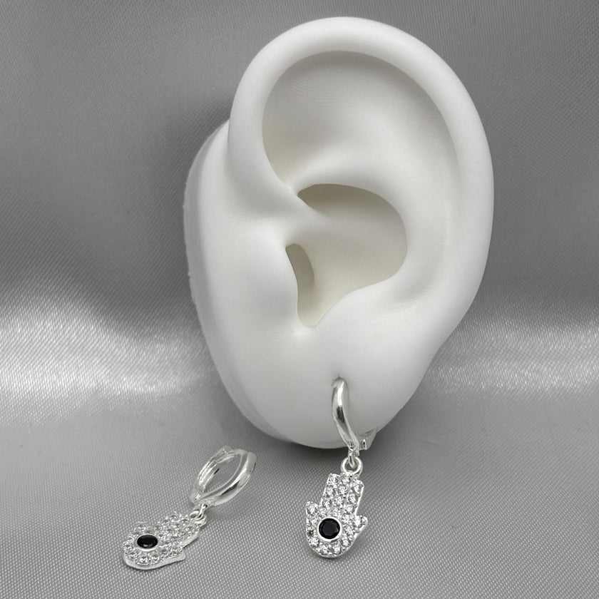 #H154 - Huggie Con Mano De Fátima Colgante Plata - F3.4