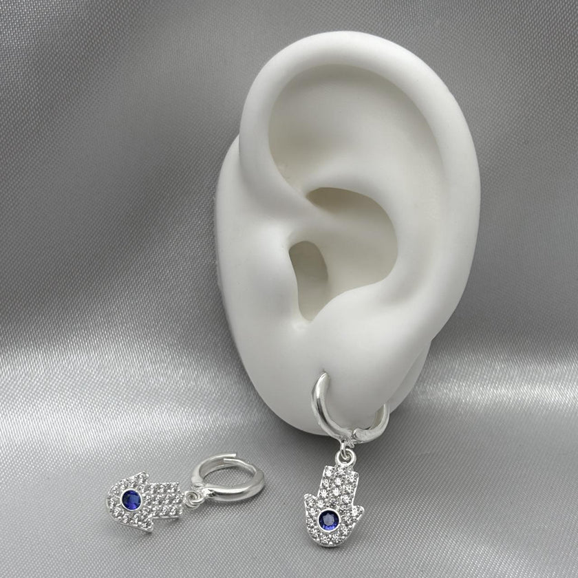 #H154 - Huggie Con Mano De Fátima Colgante Plata - F3.4