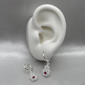 #H154 - Huggie Con Mano De Fátima Colgante Plata - F3.4