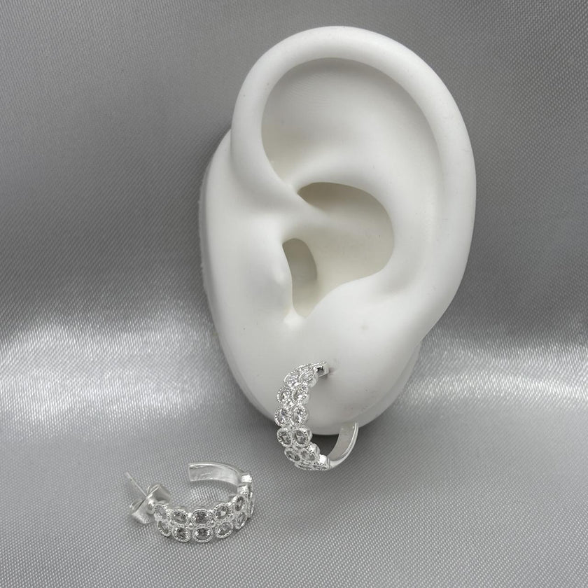 #H176 - Huggie Circular Doble Con Piedra Zirconia De Plata- ZC4.1