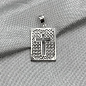#D441 - Dije Rectangular Con Cruz Y Piedra Zirconia De Plata - ZC4.0