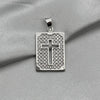 #D441 - Dije Rectangular Con Cruz Y Piedra Zirconia De Plata - A09/4.0