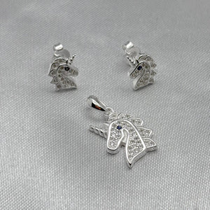 #J121 - Juego Unicornio Dije y Broquel con Zirconias Plata - C25/3.3