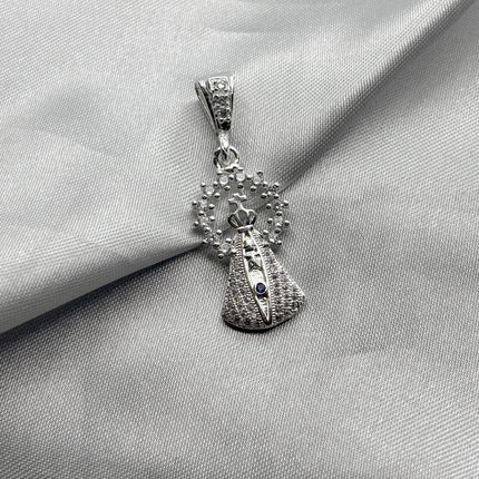 #D292 - Dije Virgen Del Valle Con Zirconia Azul Central Plata - A13/4.1