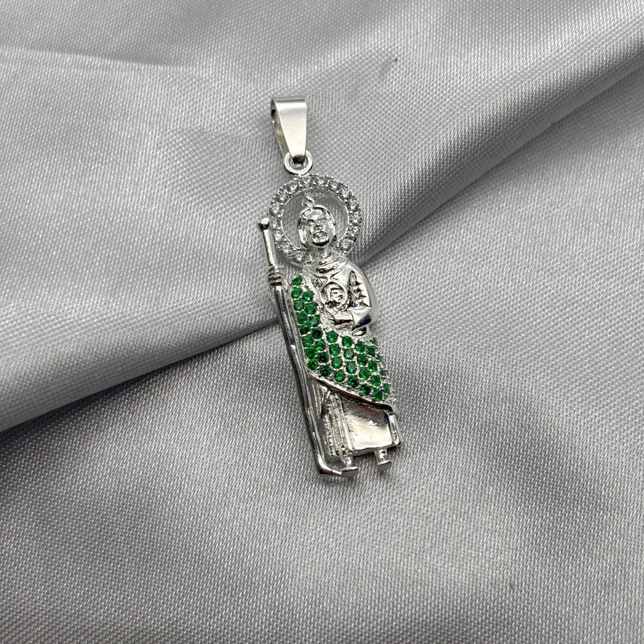 #D311 - Dije San Judas Tadeo Bastón Con Zirconias Dos Colores Plata - A08/4.5
