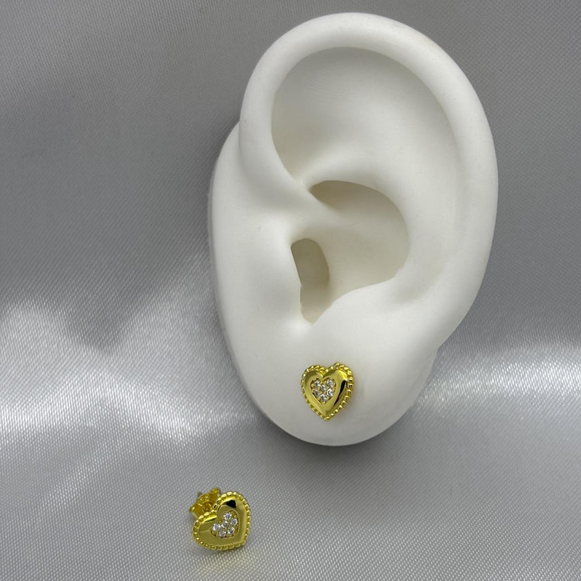 #BOL120 - Broquel Corazón Con Zirconia Oro Laminado 18K - LA030