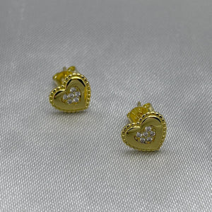 #BOL120 - Broquel Corazón Con Zirconia Oro Laminado 18K - LA030