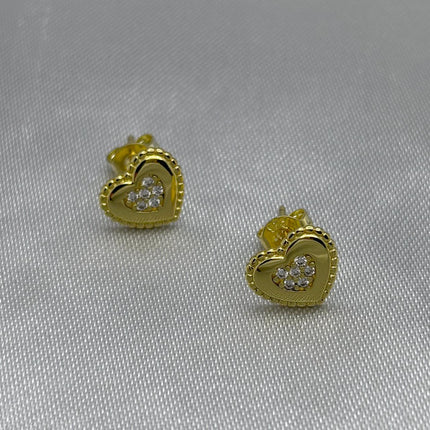 #BOL120 - Broquel Corazón Con Zirconia Oro Laminado 18K - LA030