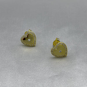 #BOL122 - Broquel Corazón Con Zirconias Oro Laminado 18K - LA030/