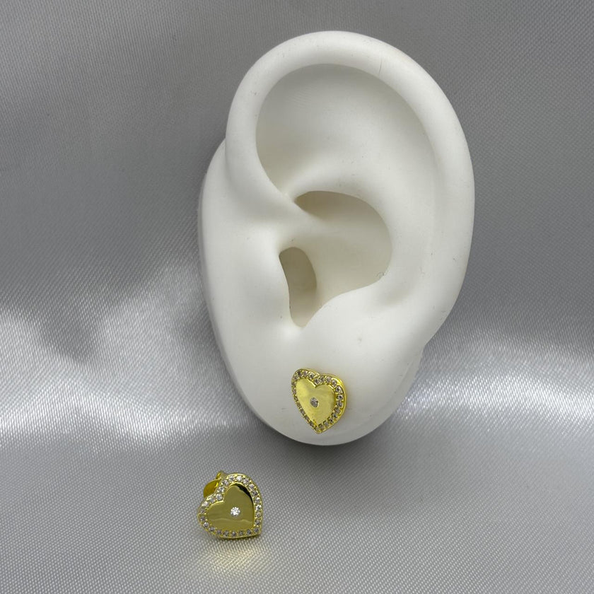 #BOL122 - Broquel Corazón Con Zirconias Oro Laminado 18K - LA030/
