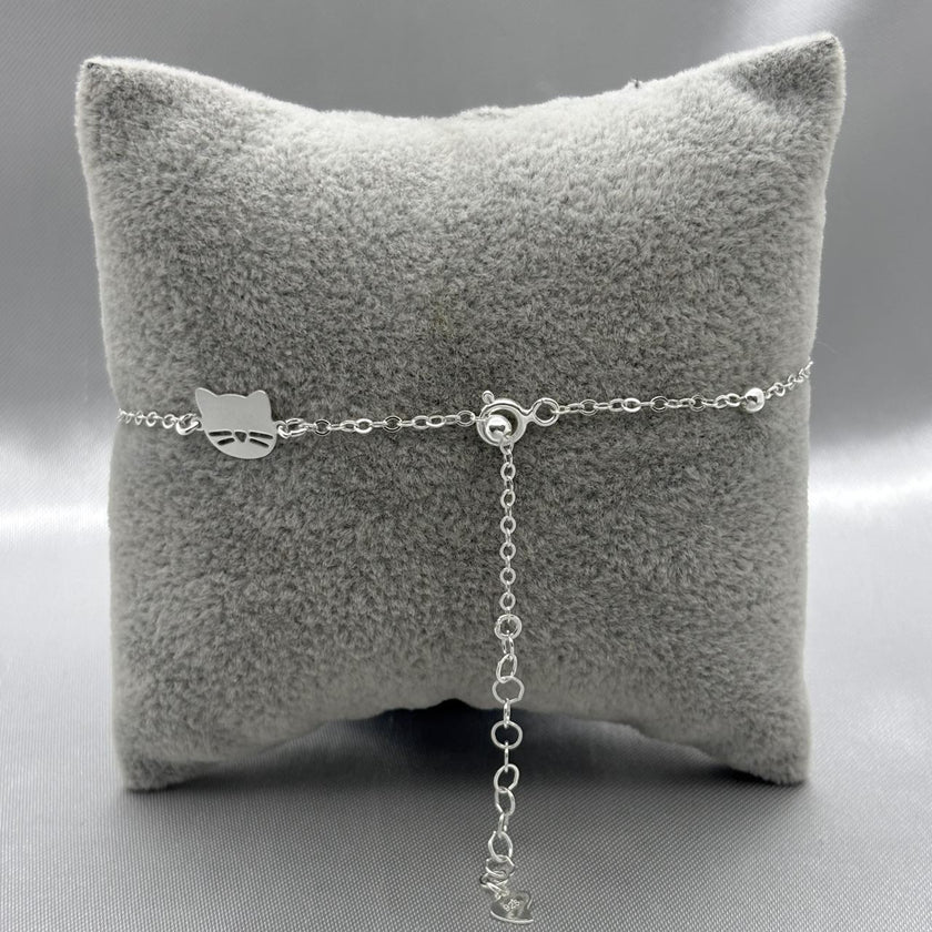 #T117 - Pulsera/Tobillera Gatito Con Zirconia Plata - A18/2.4