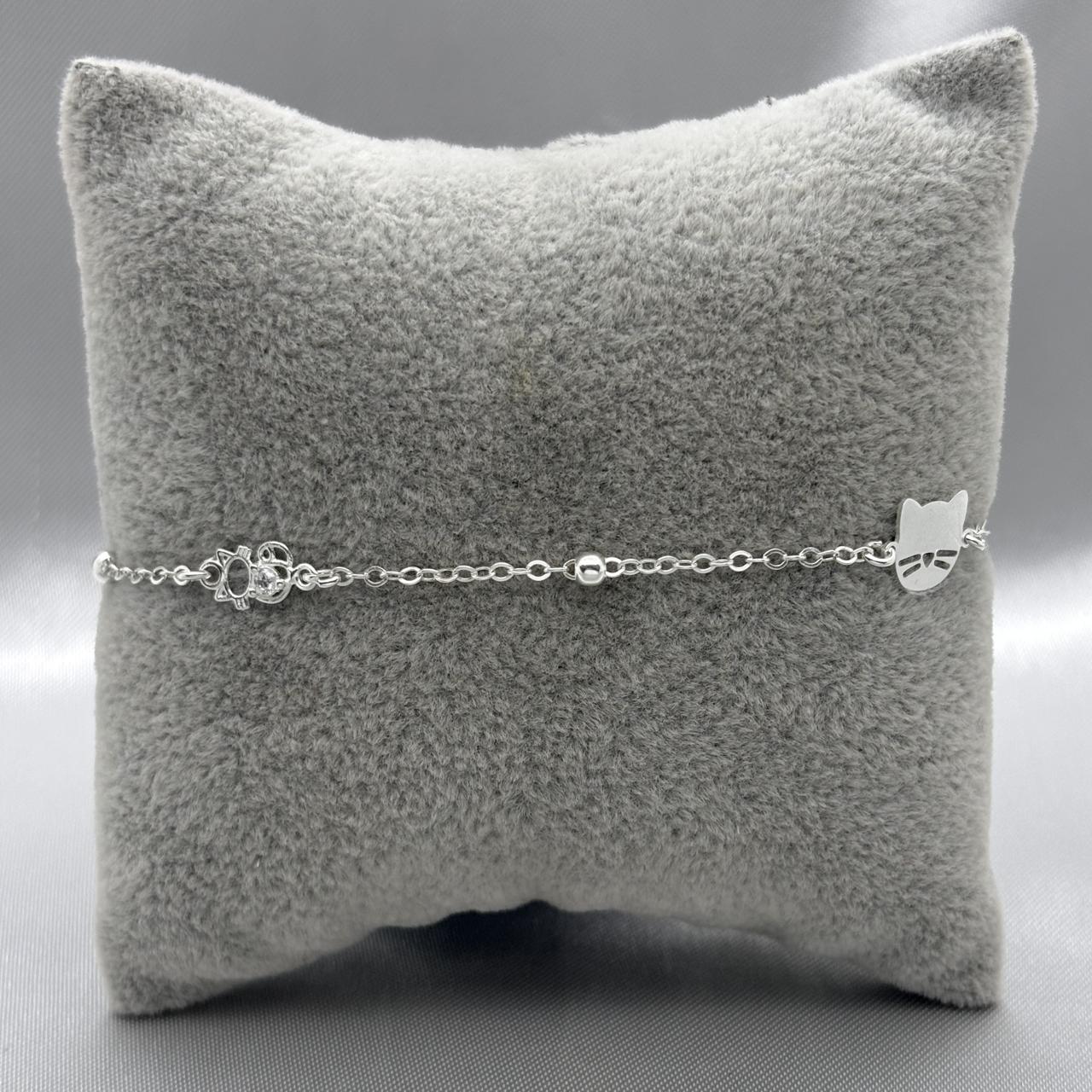 #T117 - Pulsera/Tobillera Gatito Con Zirconia Plata - A18/2.4