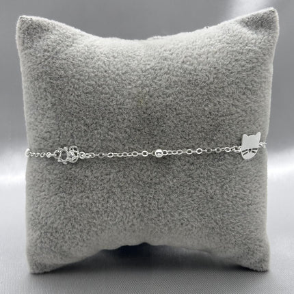 #T117 - Pulsera/Tobillera Gatito Con Zirconia Plata - A18/2.4