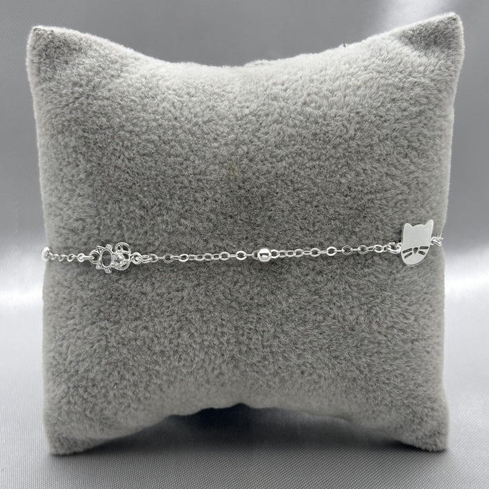 #T117 - Pulsera/Tobillera Gatito Con Zirconia Plata - A18/2.4
