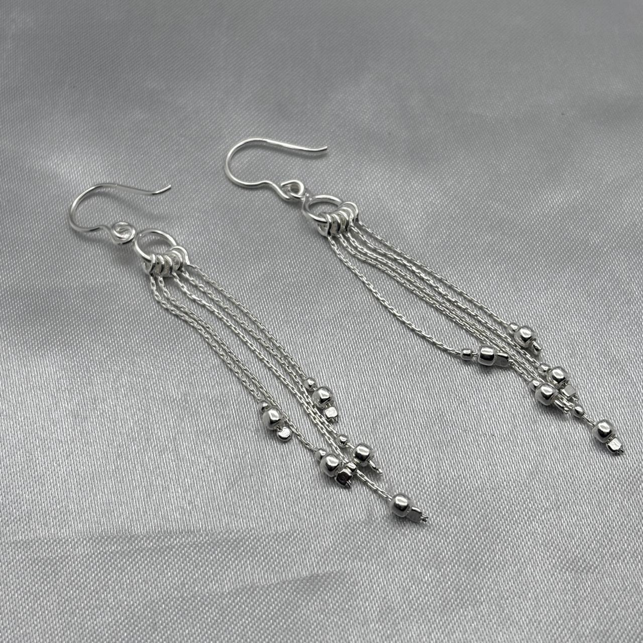 #AR227 -Arete Colgante Bolitas Plata -F4.4