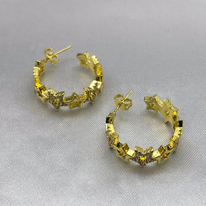 #ARRL123 - Arracada Estrellas Con Zirconia Oro Laminado 18K - LA070/