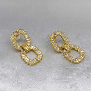 #ARL128 - Aretes Cuadros Con Zirconia Oro Laminado 18K -LA050/
