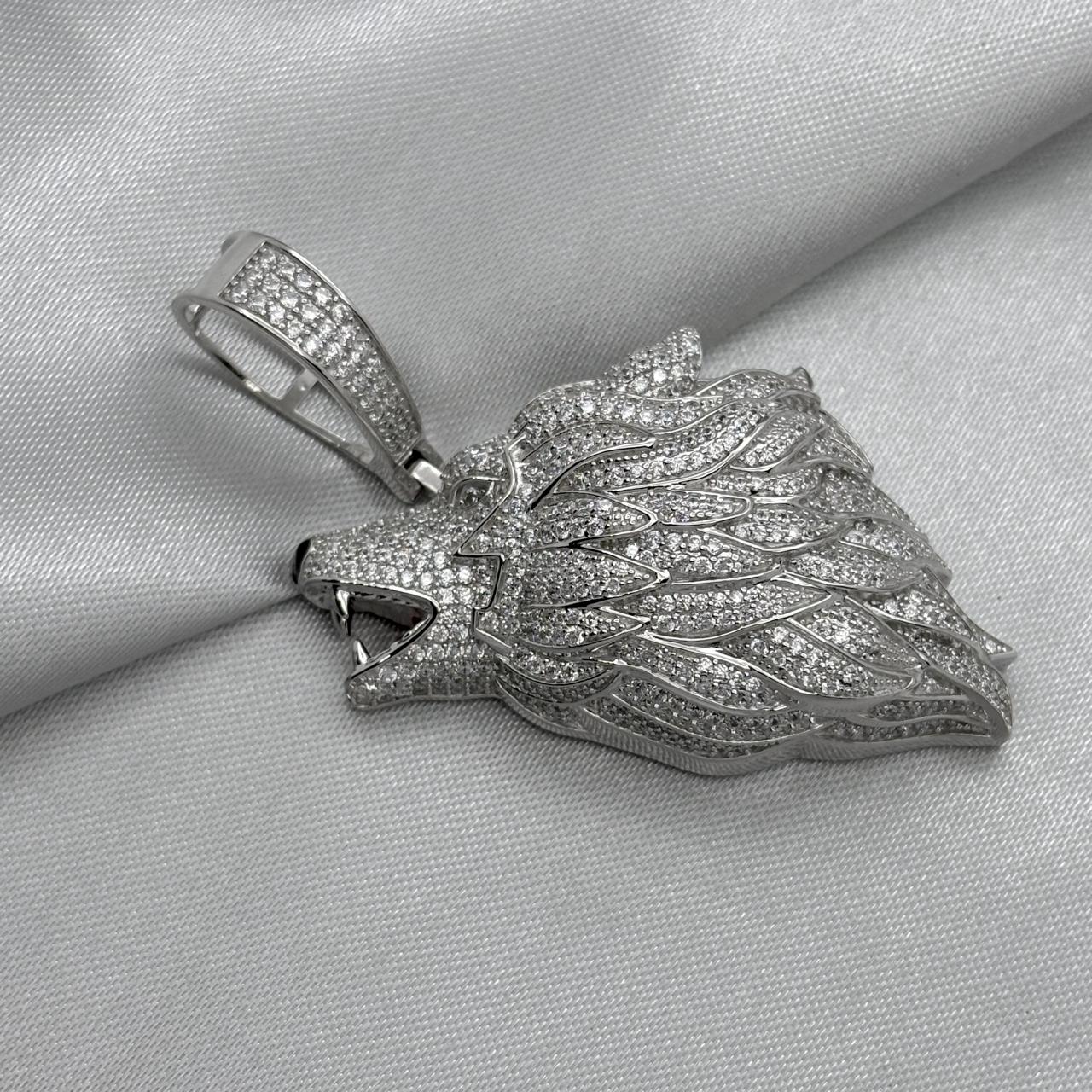 #D202 - Dije Lobo Con Zirconia Baño De Rodio Plata - MI23.3