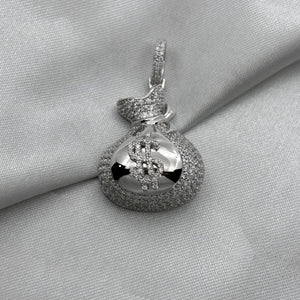 #D193 - Dije Bolsa De Dinero Con Zirconia Baño De Rodio Plata -MI11.4