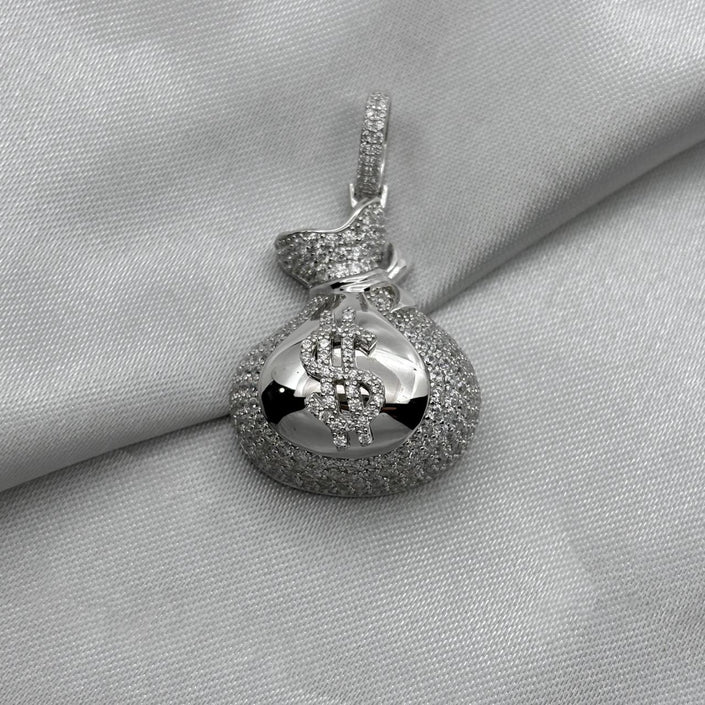 #D193 - Dije Bolsa De Dinero Con Zirconia Baño De Rodio Plata -MI11.4
