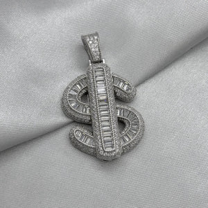 #D142 - Dije Signo De Dinero Con Zirconia Baño De Rodio Plata - MI11.2