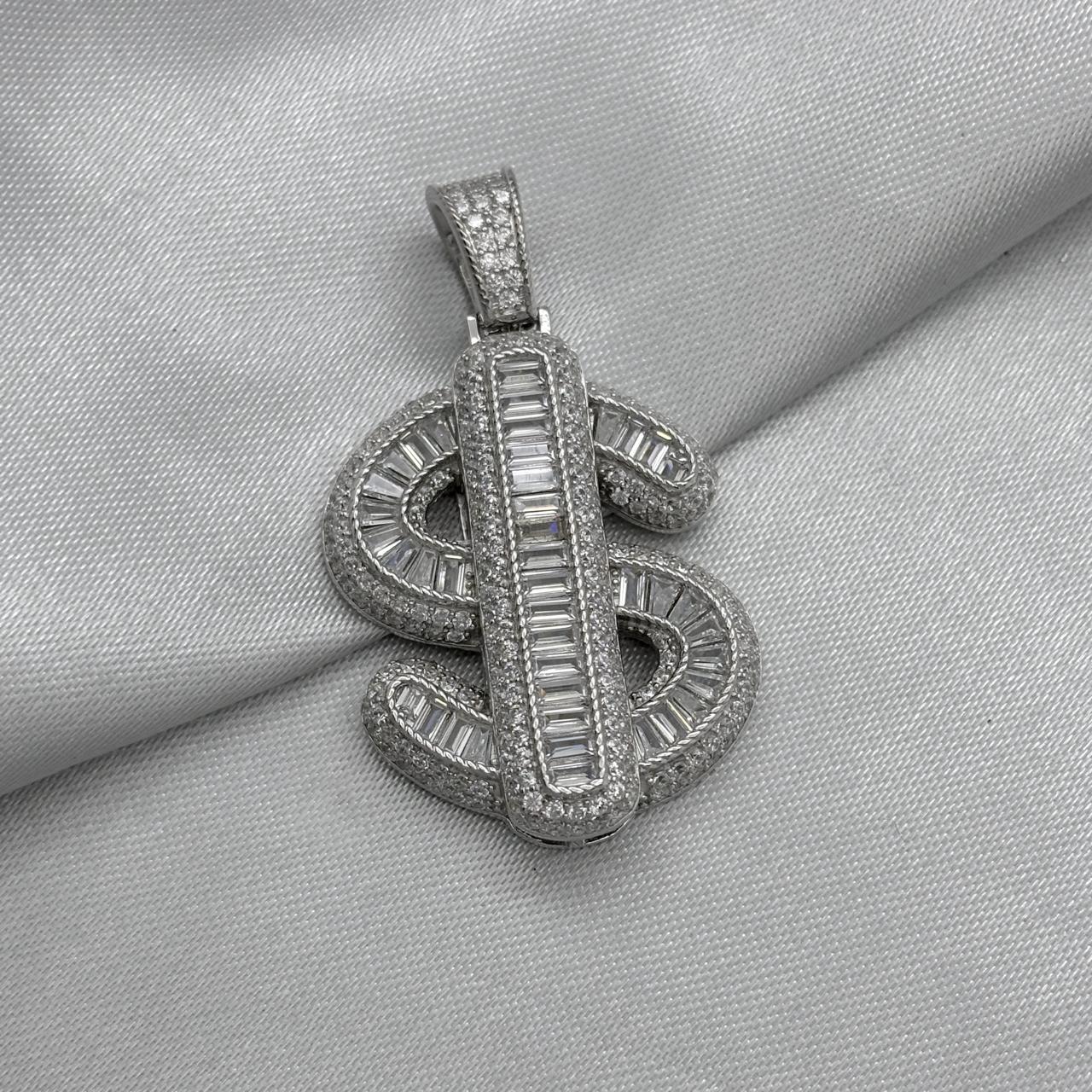 #D142 - Dije Signo De Dinero Con Zirconia Baño De Rodio Plata - MI11.2