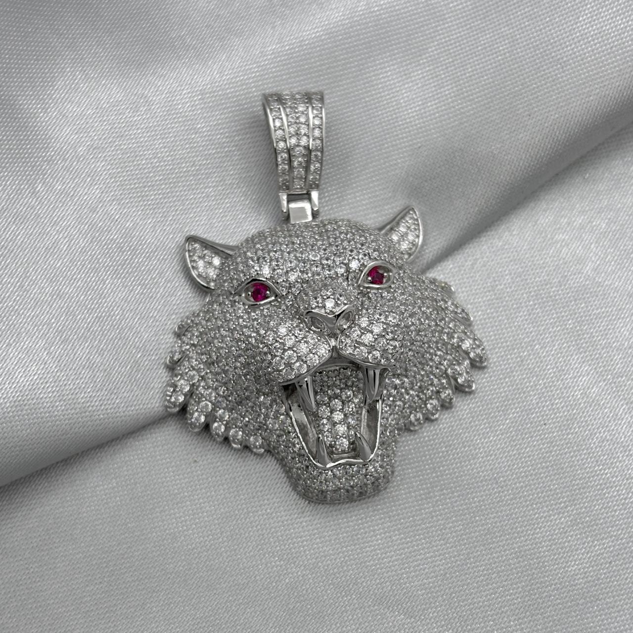 #D517 - Dije Cara De Tigre Con Zirconia Baño De Rodio Plata - MI18.8